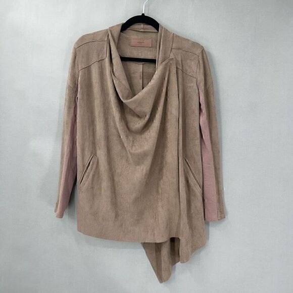 Blank NYC Tan Faux Suede Jacket Womens XS Waterfall Draped Minimalist Urban Luxe - Picture 3 of 10